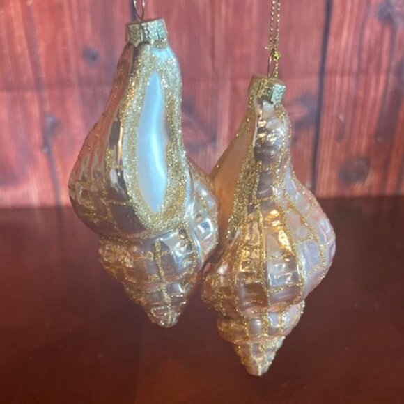 Glass seashell Christmas Ornament Rose Gold Set Of 2 Elegant Holiday Decor - Picture 11 of 12